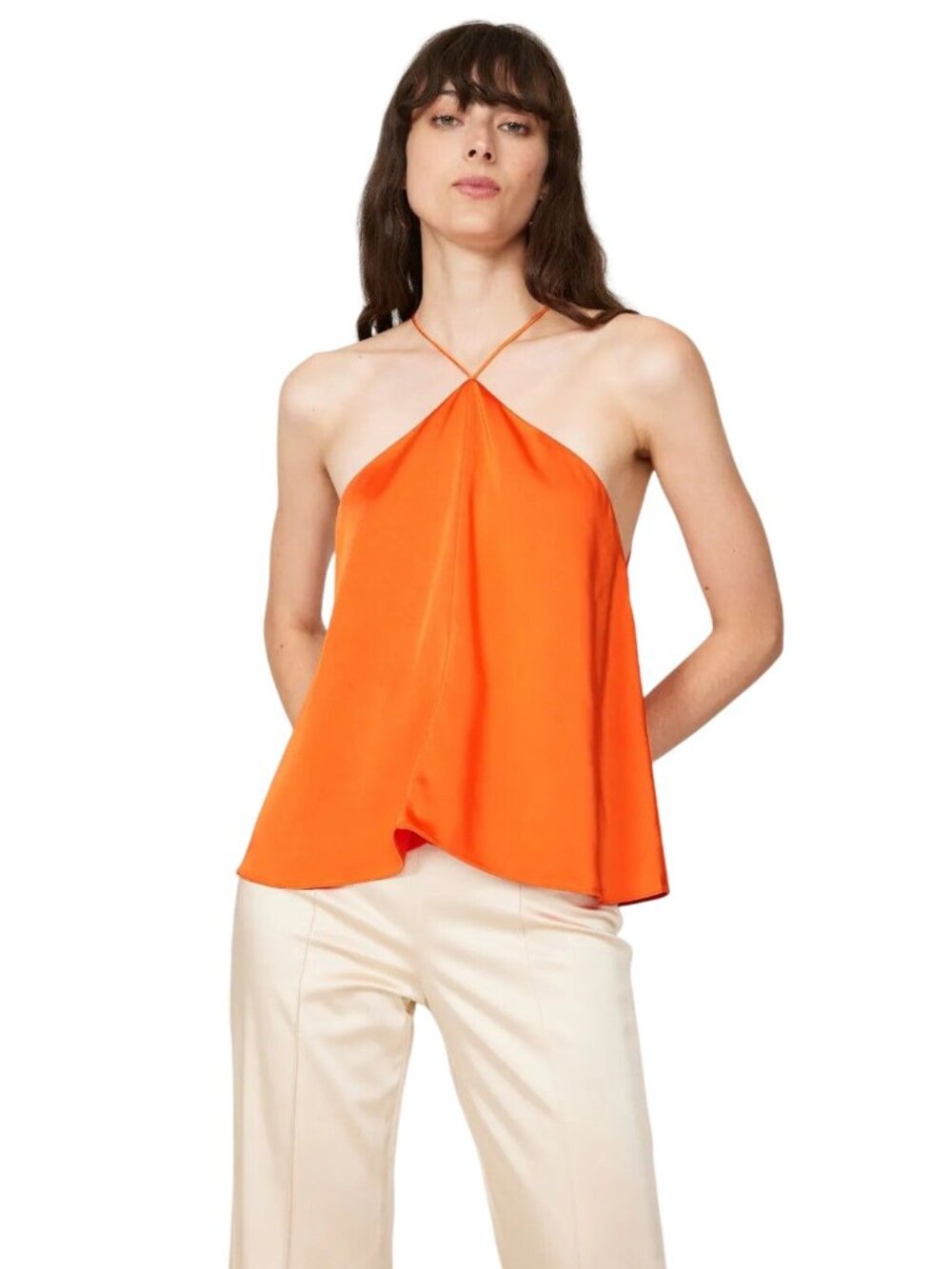Obando x RTR Skinny Strap Tank Top in Orange 4 Womens Satin Sleeveless
